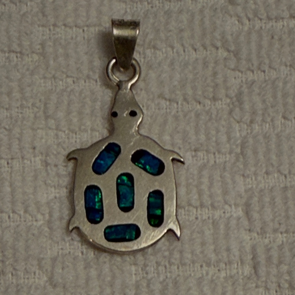 Taxco Silver and Mexican Opal Turtle Pendant